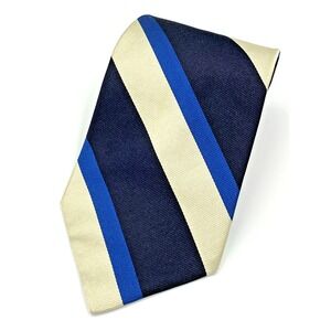 Brooks Brothers Makers Men's Repp 100% Silk Tie Navy Royal Cream Stripe